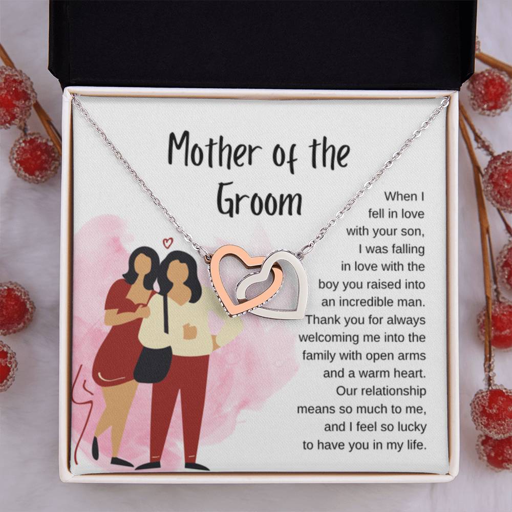Mother of the Groom Gift - Our relationship means so much to me - Interlocking Hearts Necklace - Personalize Memories