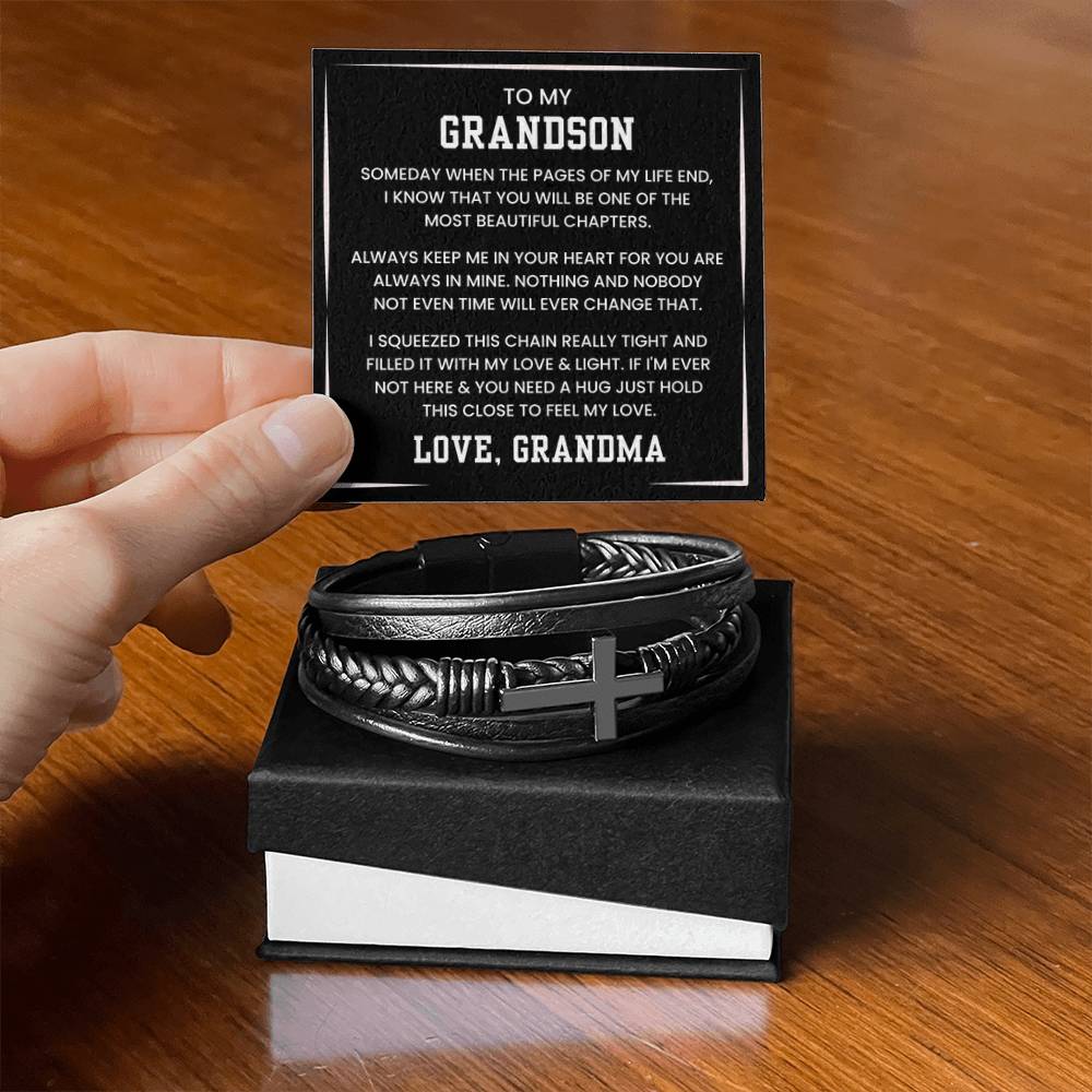 Grandma to Grandson Gift – Graduation, Birthday, Christmas – Men's Cross Bracelet - Personalize Memories