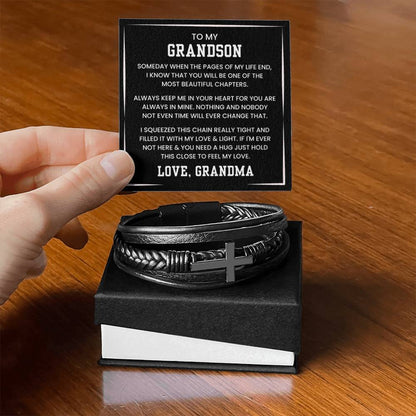 Grandma to Grandson Gift – Graduation, Birthday, Christmas – Men's Cross Bracelet - Personalize Memories