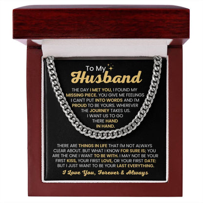 Cuban Link Chain for Husband - The Day I Met You - Birthday, Anniversary & Christmas Gift from Wife - Personalize Memories