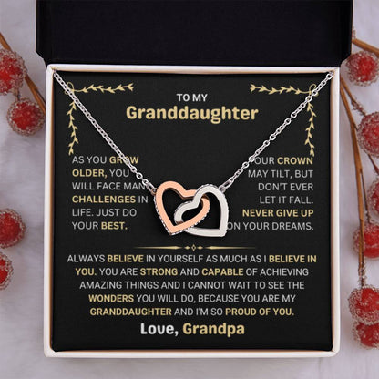 To My Granddaughter Necklace – Granddaughter Jewelry for Graduation and Birthday from Grandpa – Interlocking Hearts Necklace - Personalize Memories