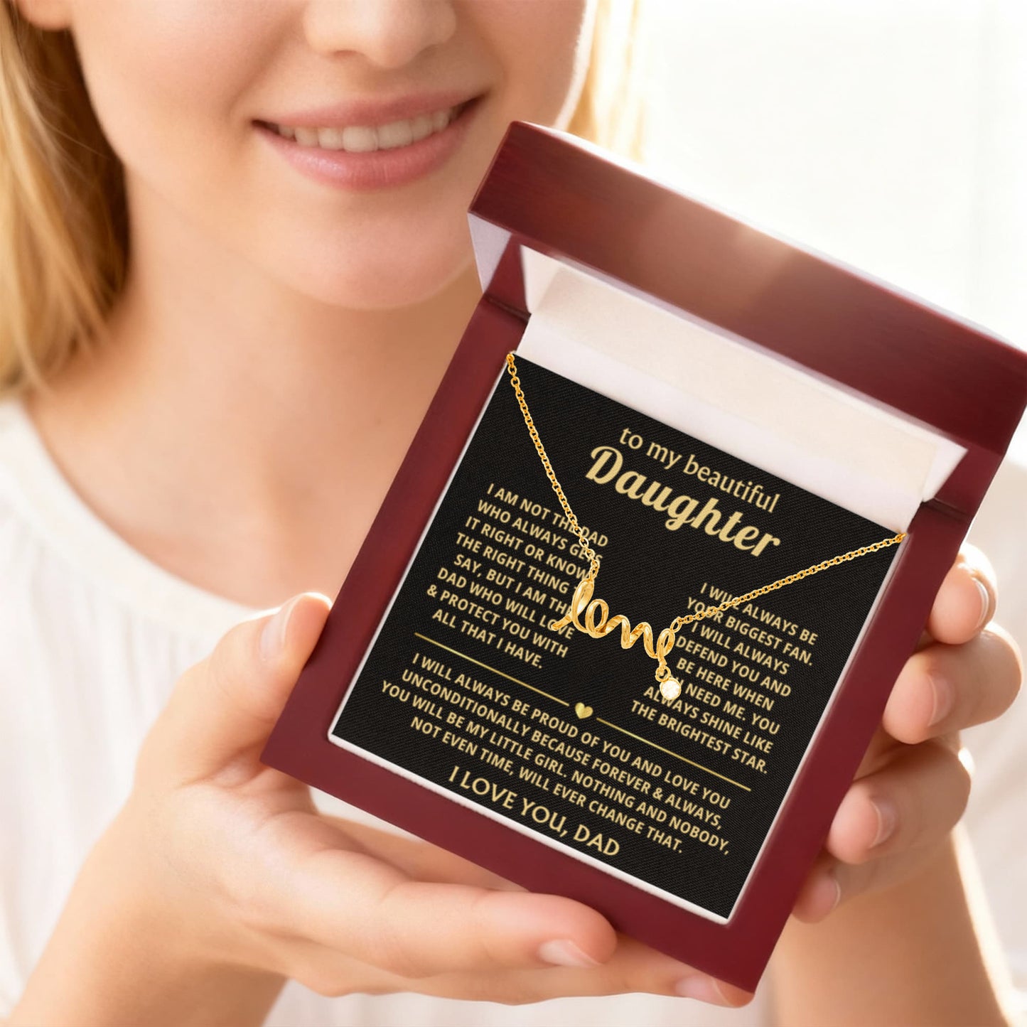 To My Daughter - I will always be proud of you - Scripted Love Necklace from Dad - Personalize Memories
