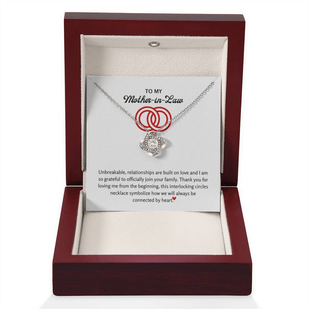 To My Mother in Law - We'll always be linked at heart - Love Knot Necklace - Personalize Memories