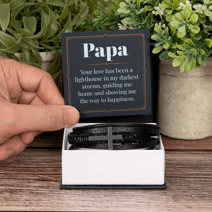 Papa - Your love has been a lighthouse - Gift for Dad - Men's Cross Bracelet - Personalize Memories