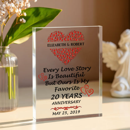 Personalized 20th Anniversary Acrylic Block, Gifts For Couples, 20th Anniversary Gifts For Husband And Wife, Heart Frame 20 Years Of Marriage