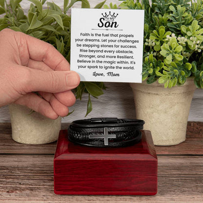 To My Son – Christmas, Birthday Gift from Mom – Men’s Cross Bracelet - Personalize Memories