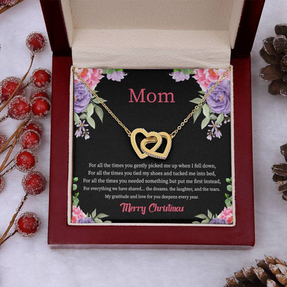 Christmas Gift for Mom - You Mean The World To Me - Interlocking Hearts Necklace - Personalize Memories