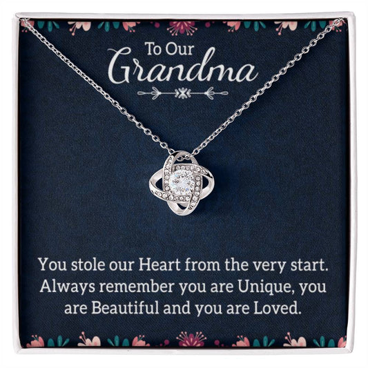 To Our Grandma Necklace - You stole our heart from the very start Grandma - Love Knot Necklace