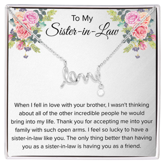 To My Sister In Law Necklace - Gift for Bonus Sister - Scripted Love Necklace - Personalize Memories