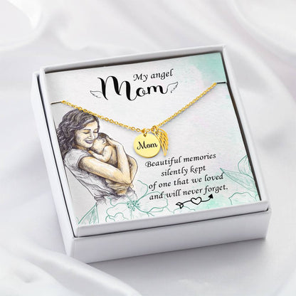 Mom Remembrance Necklace - Beautiful Memories - Angel Wing Mom Necklace
