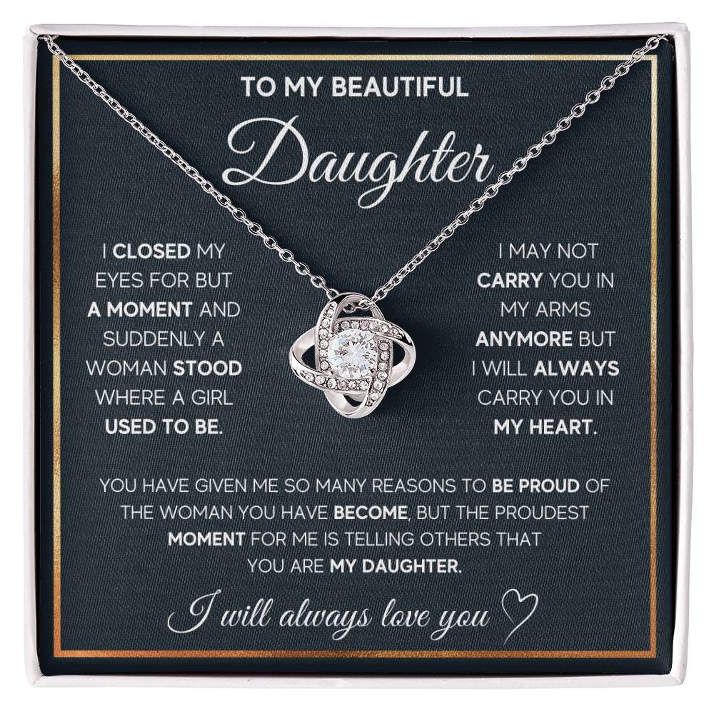 To My Daughter Necklace – Daughter Christmas Graduation Jewelry Gift – Love Knot Necklace - Personalize Memories