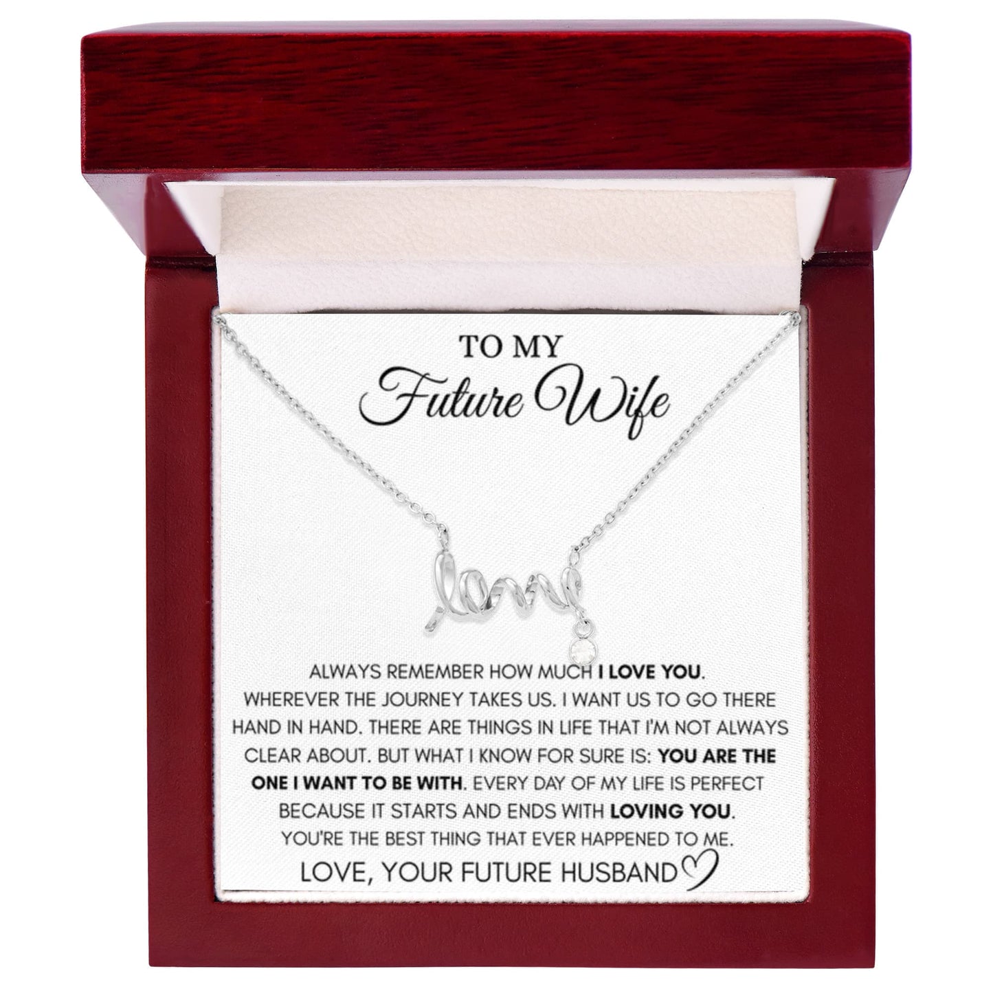 Future Wife Jewelry Gift - Long Lasting Romantic Necklace for Celebrating Love & Upcoming Marriage - Scripted Love Necklace - Personalize Memories