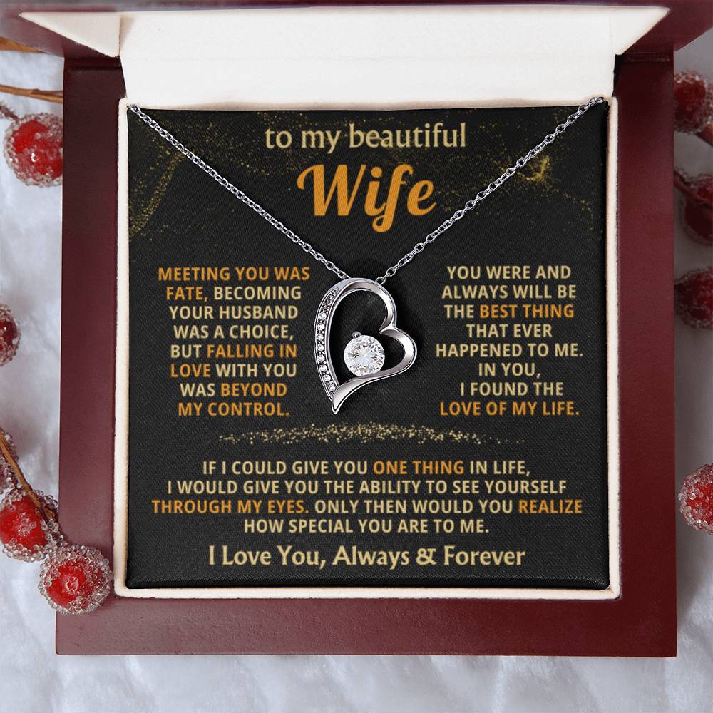 To My Beautiful Wife Necklace - Emotional Love Jewelry Gift from Husband for Valentine’s Day & Birthday Happiness - Forever Love Necklace - Personalize Memories