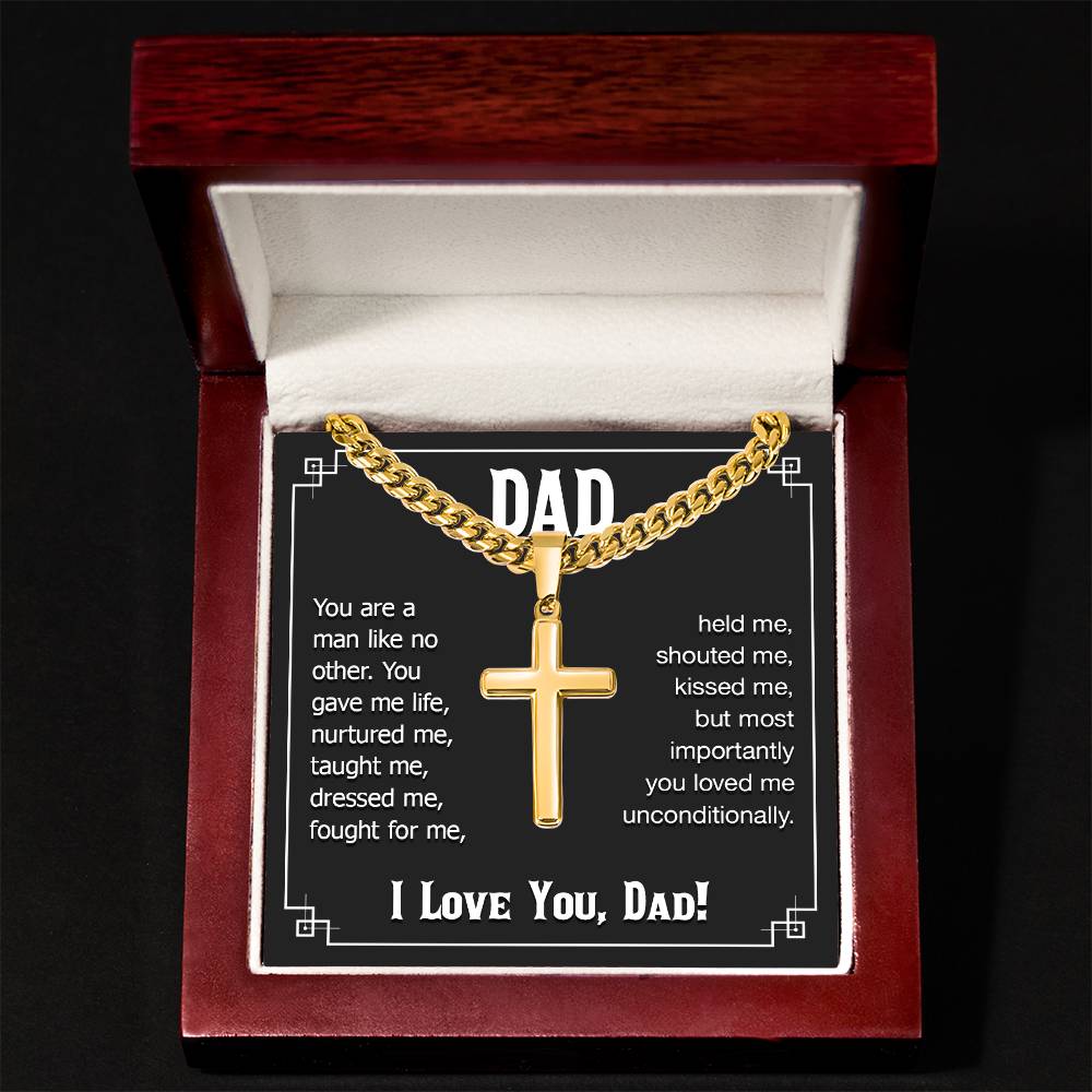 Dad - You are a man like no other - Present for Dad - Artisan Cross with Cuban Link Chain - Personalize Memories