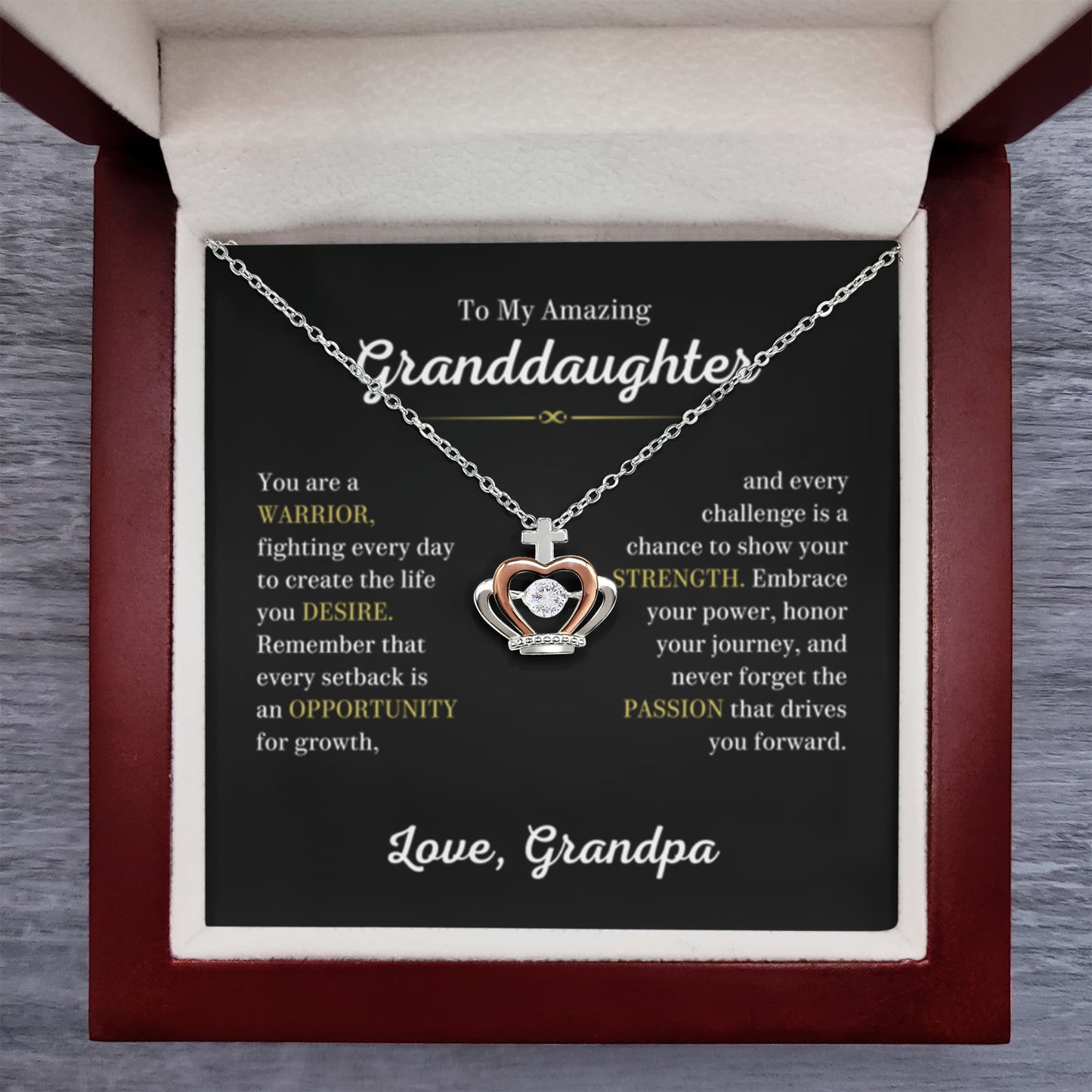 To My Granddaughter Necklace – Graduation & Birthday Gift from Grandpa – Crown Pendant Necklace - Personalize Memories