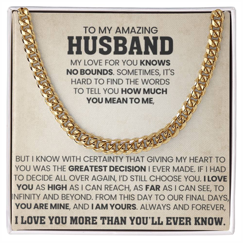 To My Amazing Husband Gift from Wife - I Love You More Than You'll Ever Know - Cuban Link Chain - Personalize Memories