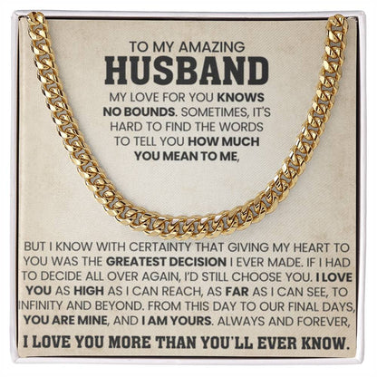 To My Amazing Husband Gift from Wife - I Love You More Than You'll Ever Know - Cuban Link Chain - Personalize Memories