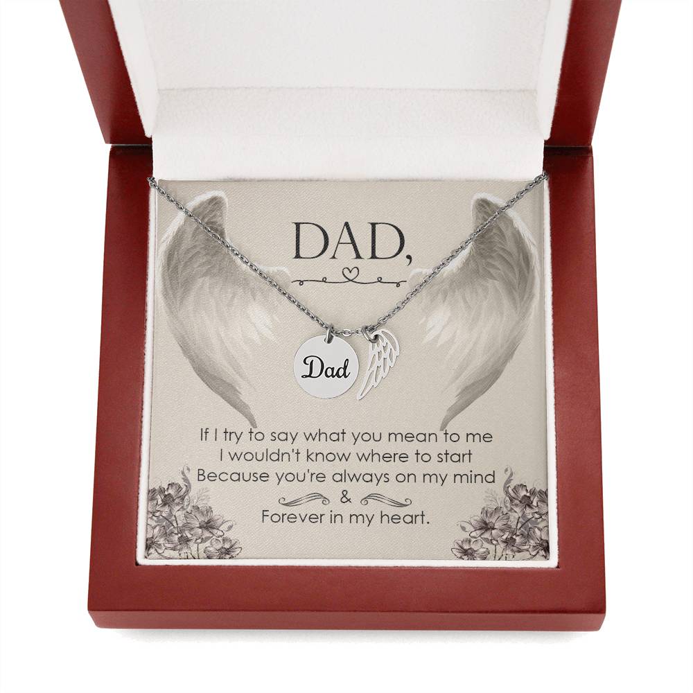 Angel Wing Dad Necklace Gift from Heaven - Forever in my Heart - Father Sympathy Gift