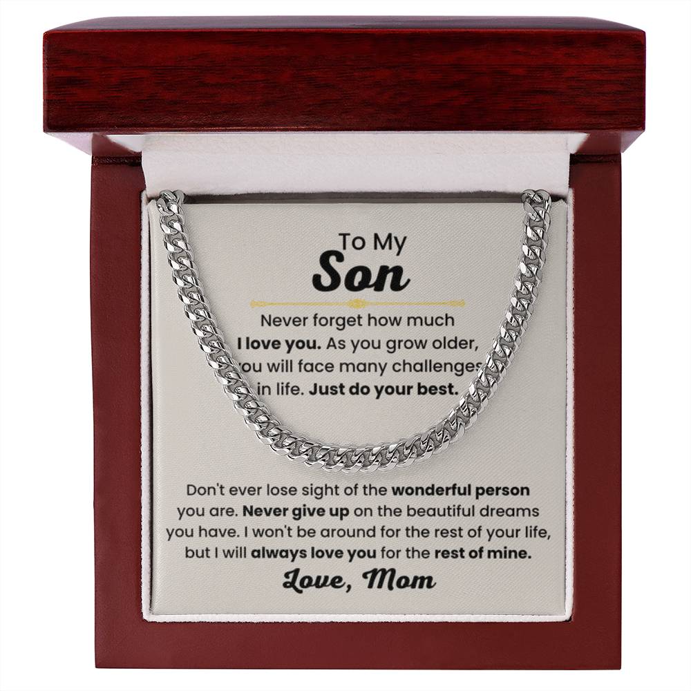 Son Necklace Gift from Mom, Birthday, Graduation & Christmas Jewelry - Cuban Link Chain - Personalize Memories