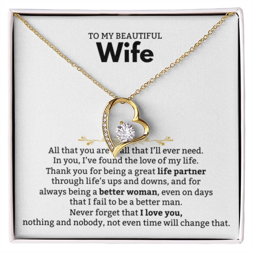 To My Beautiful Wife Necklace - Beautiful Wife Jewelry Gift for Birthday, Valentine’s Day & Special Romantic Moments - Forever Love Necklace - Personalize Memories