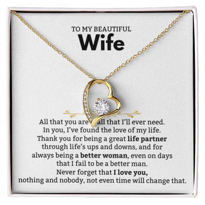 To My Beautiful Wife Necklace - Beautiful Wife Jewelry Gift for Birthday, Valentine’s Day & Special Romantic Moments - Forever Love Necklace - Personalize Memories