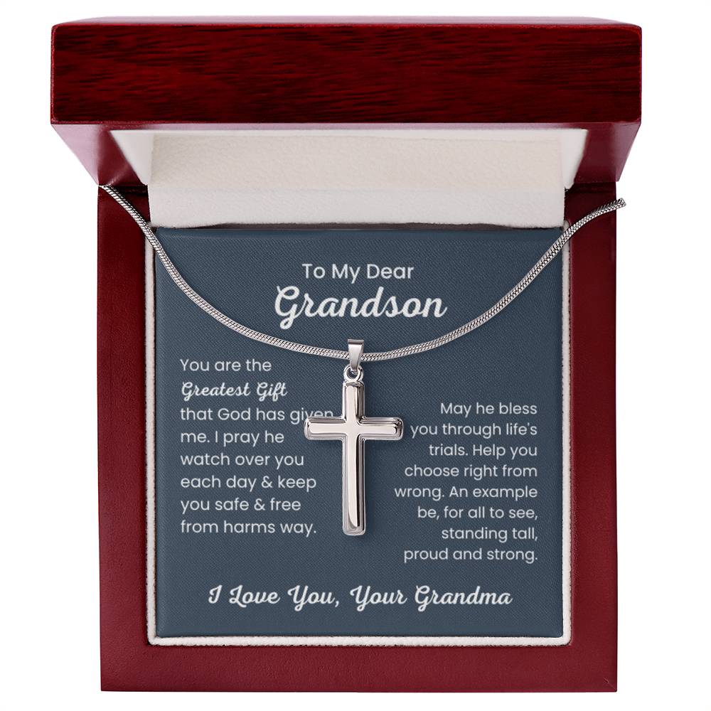 To Dear My Grandson - You are the greatest gift - Gift for Grandson from Grandma - Artisan Cross Necklace - Personalize Memories