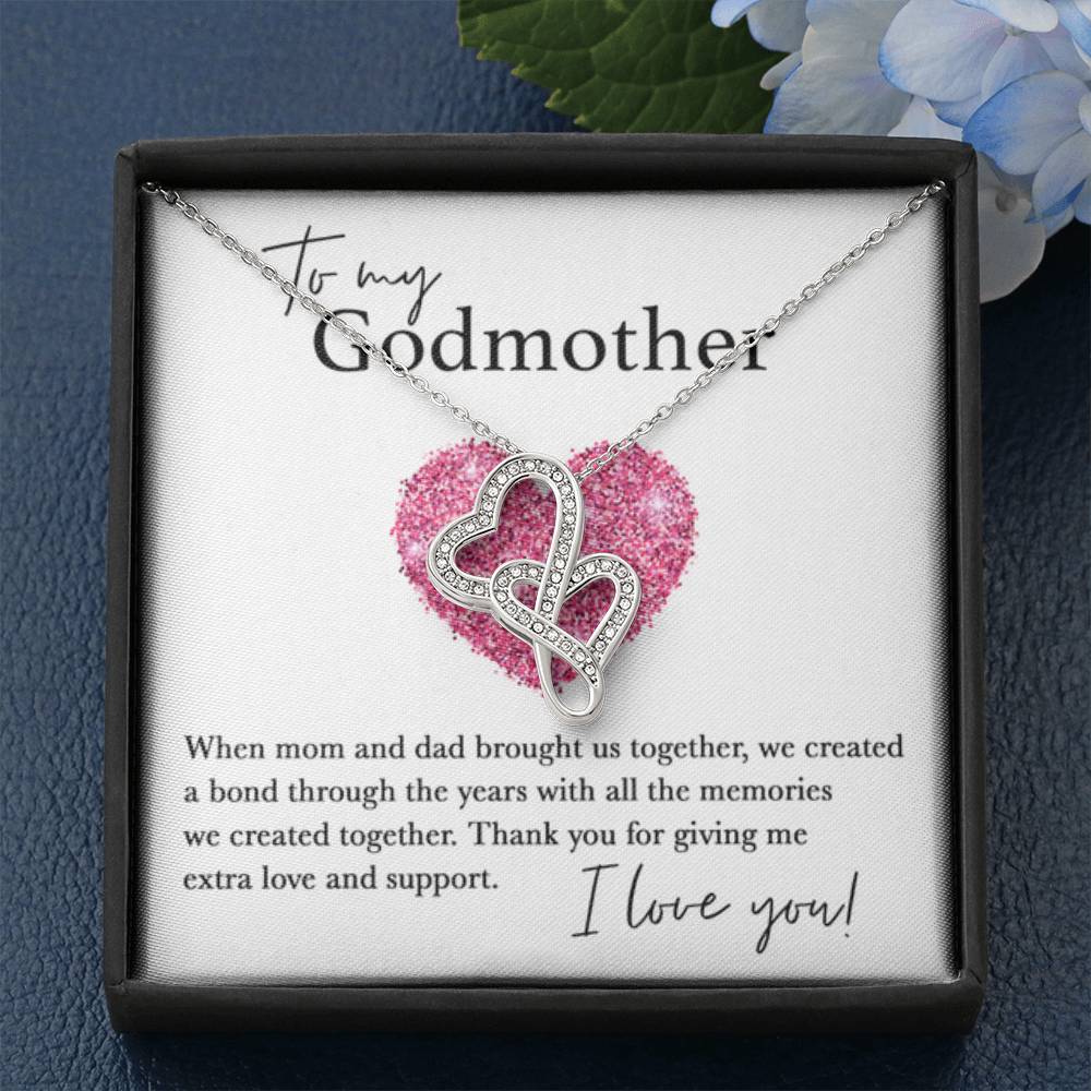 To My Godmother - Thank You For Giving Me Extra Love and Support - Heart-to-heart Pendant Necklace - Personalize Memories