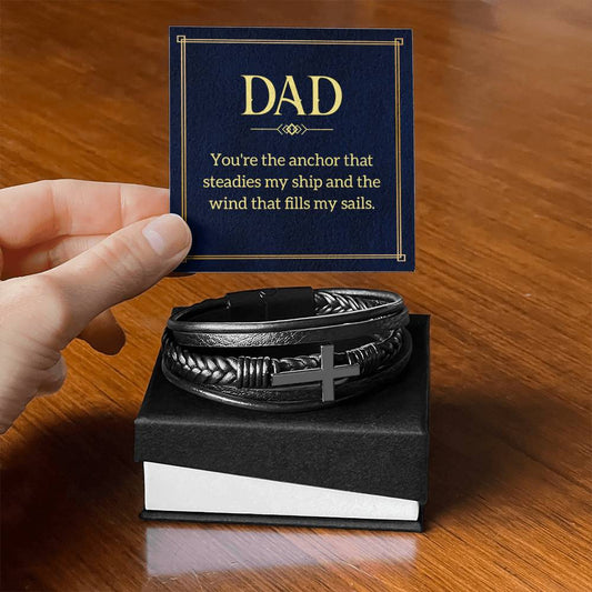 Dad - You're the anchor that steadies my ship - Gift for Dad - Men's Cross Bracelet - Personalize Memories