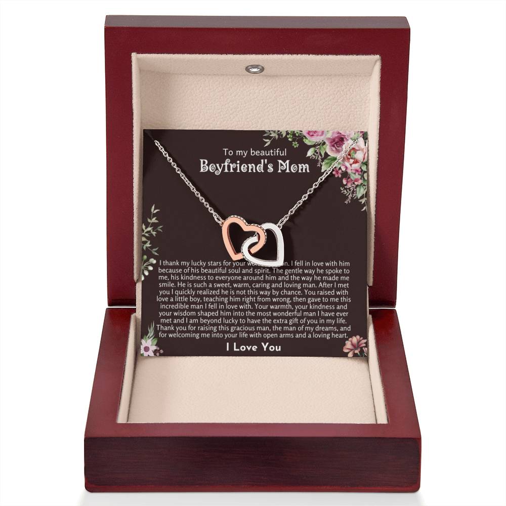 To My Beautiful Boyfriend's Mom - Thank you for raising this gracious man - Interlocking Hearts Necklace - Personalize Memories