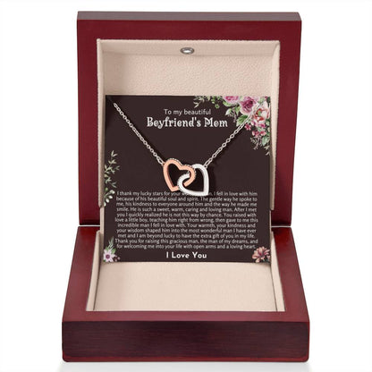 To My Beautiful Boyfriend's Mom - Thank you for raising this gracious man - Interlocking Hearts Necklace - Personalize Memories