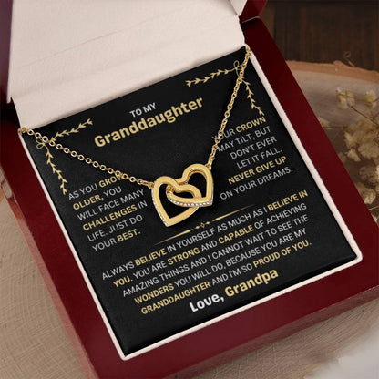To My Granddaughter Necklace – Granddaughter Jewelry for Graduation and Birthday from Grandpa – Interlocking Hearts Necklace - Personalize Memories