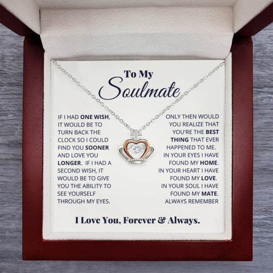 To My Soulmate Necklace - Heartfelt Gift for Her for Birthday & Romantic Days - Crown Pendant Necklace - Personalize Memories