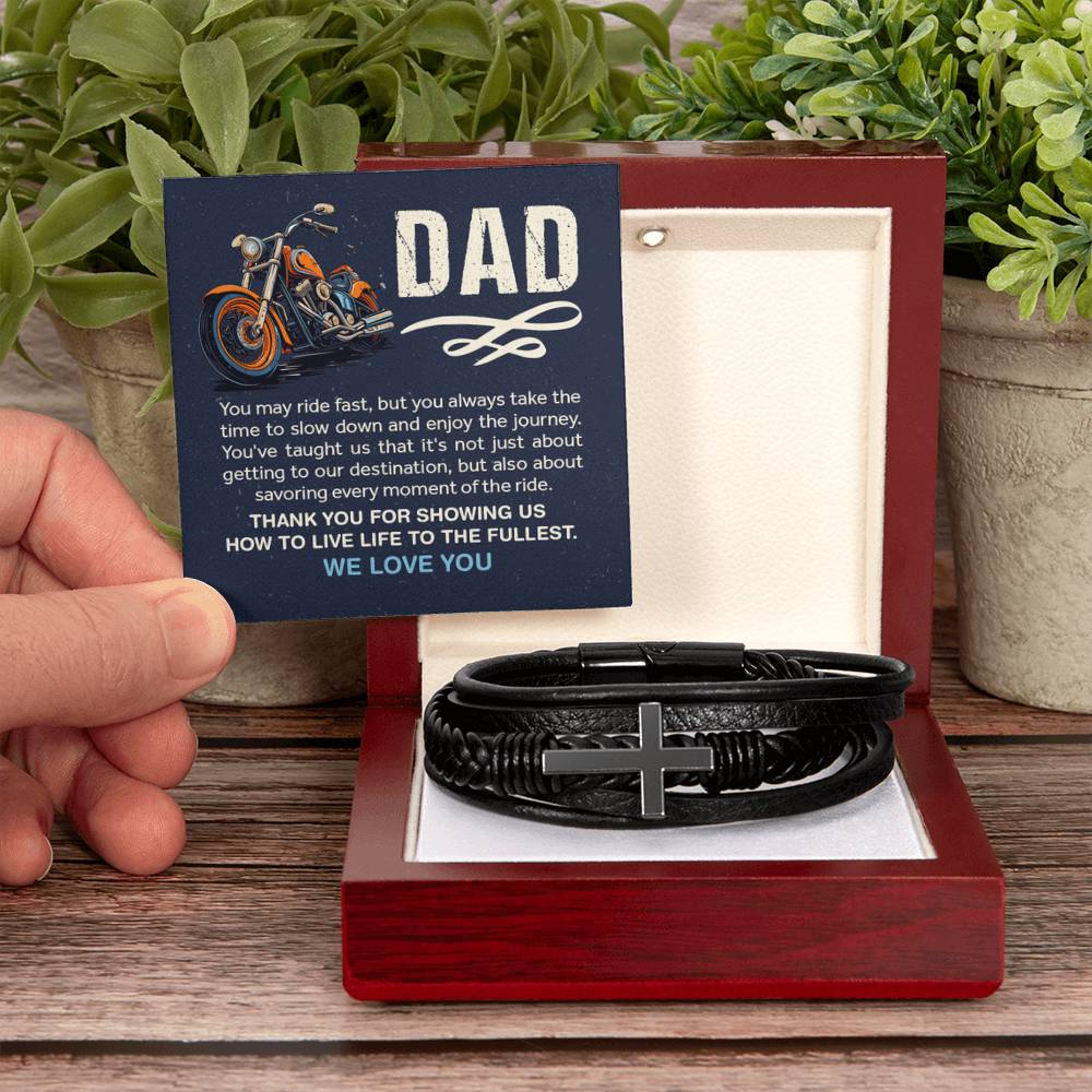 Gift for Dad from Kids - #1 Biker Dad - Men's Cross Bracelet - Personalize Memories