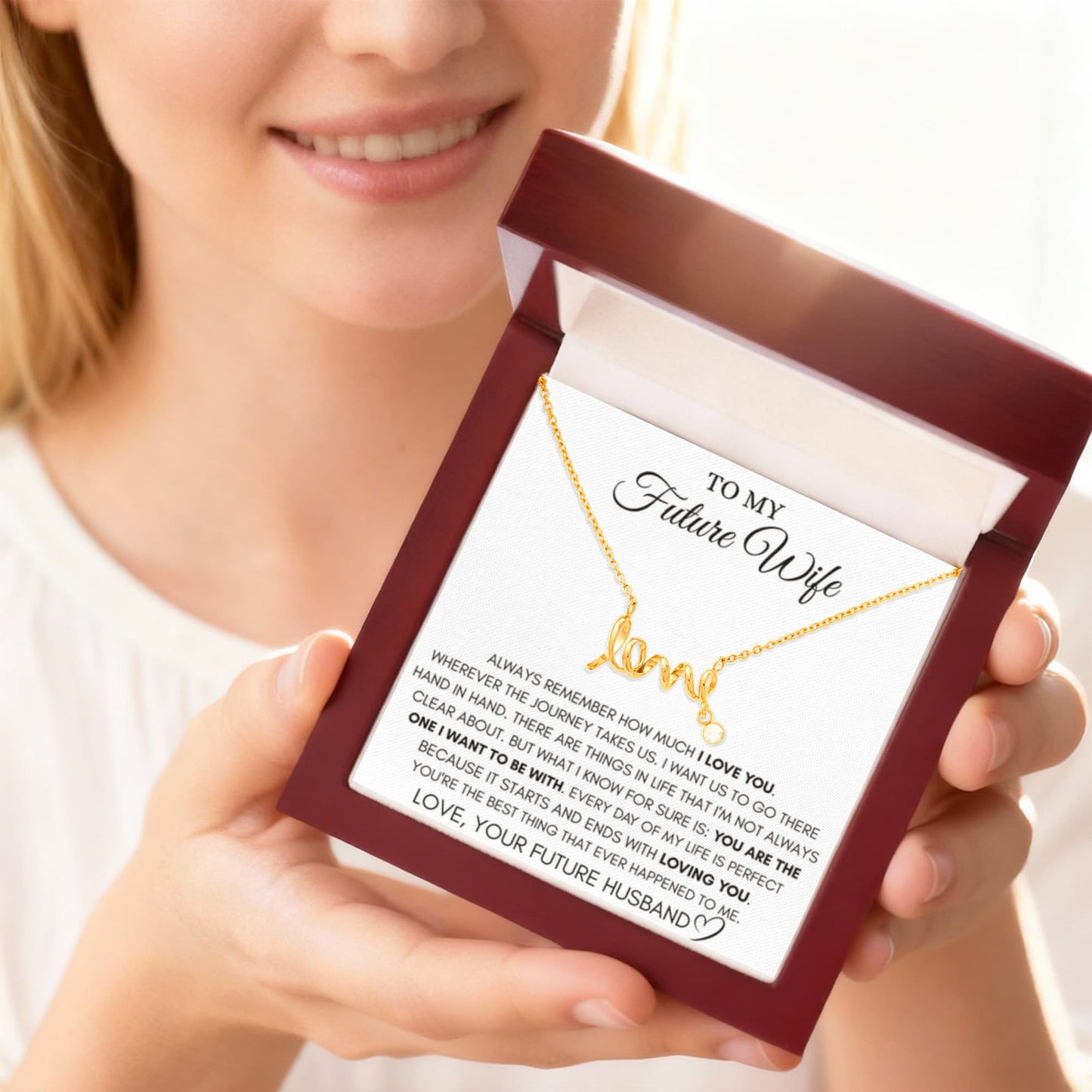 Future Wife Jewelry Gift - Long Lasting Romantic Necklace for Celebrating Love & Upcoming Marriage - Scripted Love Necklace - Personalize Memories