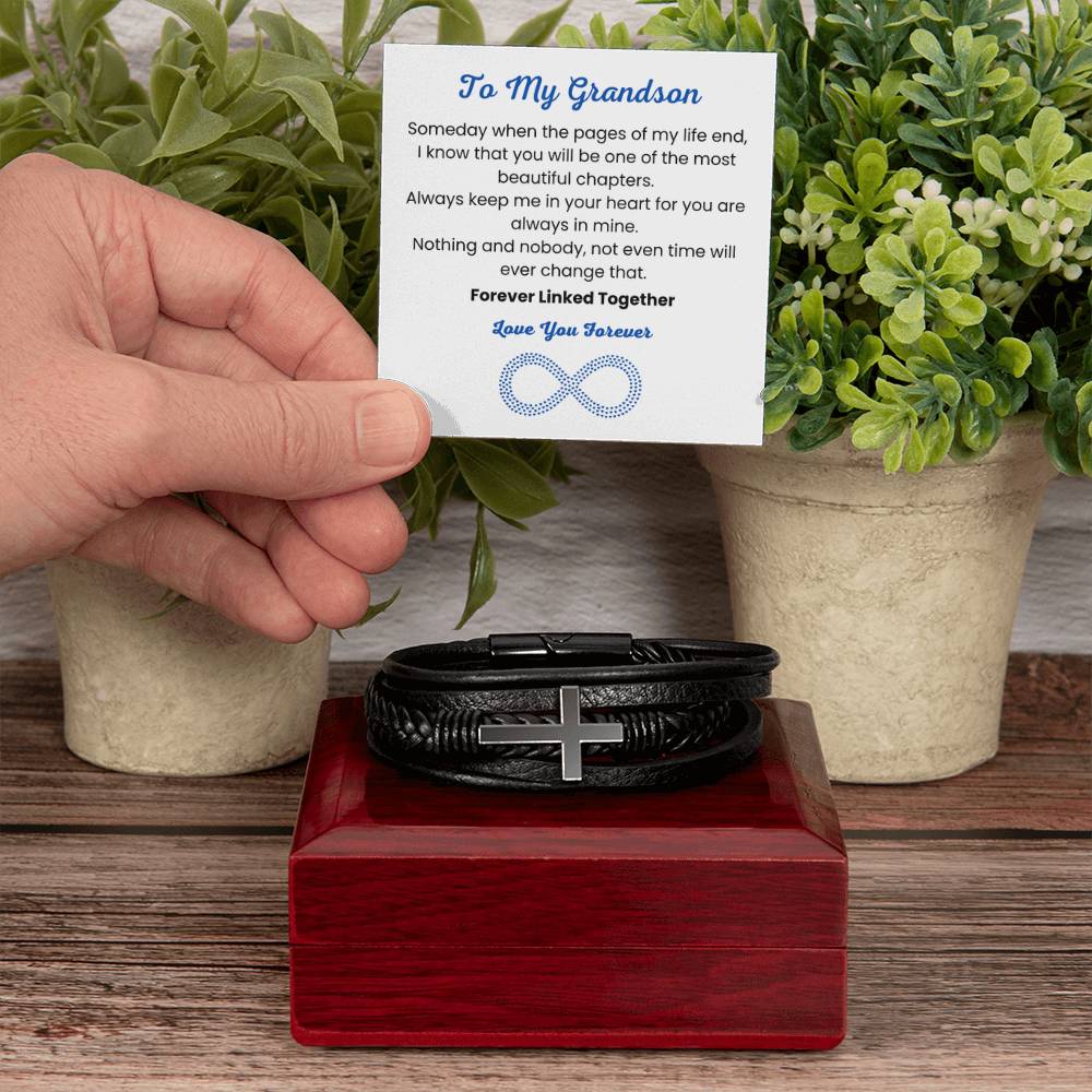 To My Grandson Bracelet – Birthday, Graduation, Christmas Gift – Men's Cross Bracelet - Personalize Memories
