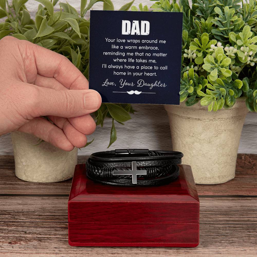 Gift for Dad from Daughter - Your love wraps around me like a warm embrace - Men's Cross Bracelet - Personalize Memories