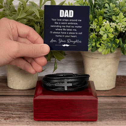 Gift for Dad from Daughter - Your love wraps around me like a warm embrace - Men's Cross Bracelet - Personalize Memories