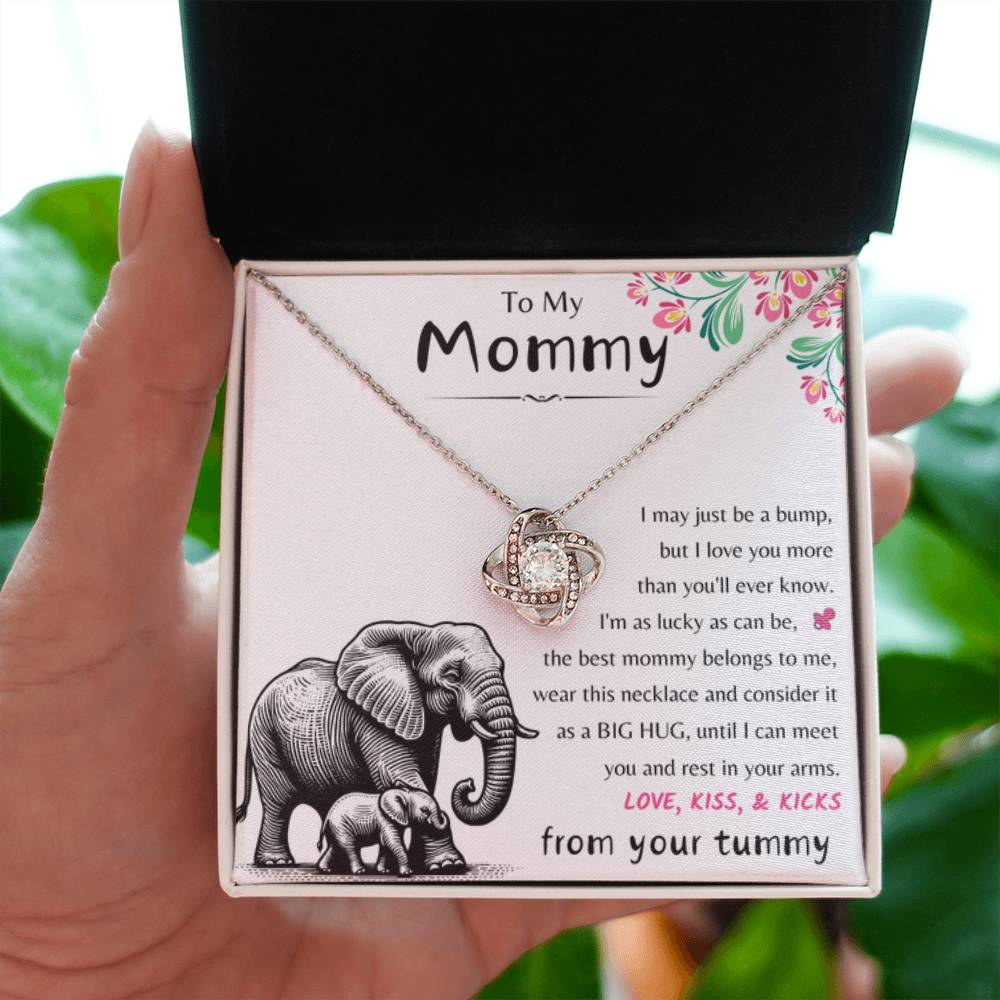 To My Mommy - Love Kiss & Kicks from Your Tummy - Love Knot Necklace - New Mom Gift - Personalize Memories