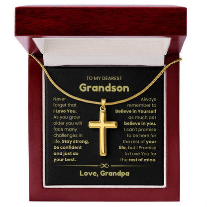 To My Grandson - Grandson Gift from Grandma - As you grow older you will face many challenges in life - Artisan Cross Necklace - Personalize Memories
