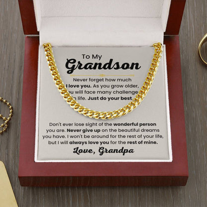 Grandson Necklace Gift from Grandpa, Birthday, Graduation & Christmas Jewelry - Cuban Link Chain - Personalize Memories