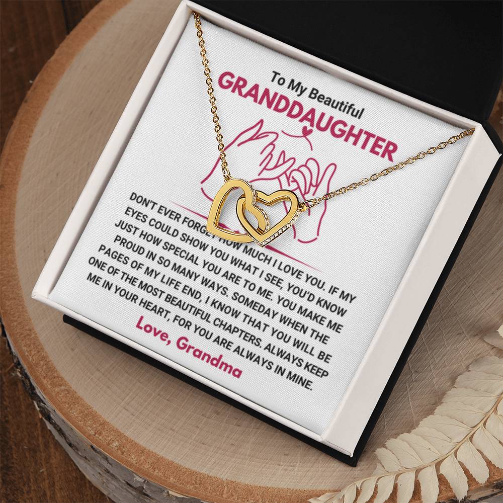 To My Granddaughter Necklace – Birthday, Graduation Jewelry for Granddaughter from Grandma – Interlocking Hearts Necklace - Personalize Memories