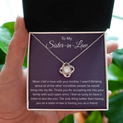 To My Sister In Law - Thank You for Accepting Me - Love Knot Necklace - Personalize Memories