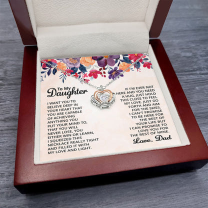 To My Daughter Necklace - Heartfelt Gift from Dad for Birthday, Graduation & Proud Dad Moments - Crown Pendant Necklace - Personalize Memories