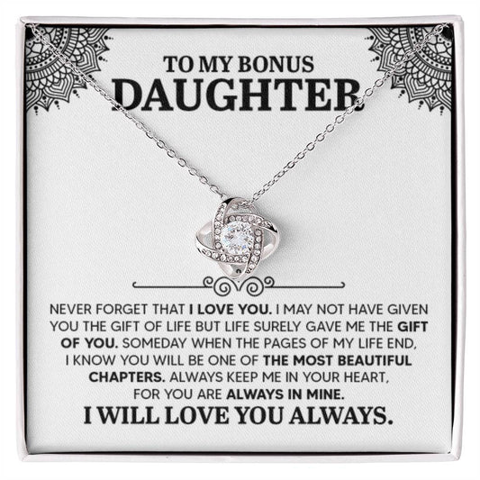 To My Bonus Daughter Necklace – Graduation Birthday Valentine’s Gift for Daughter – Love Knot Necklace - Personalize Memories