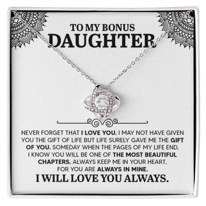 To My Bonus Daughter Necklace – Graduation Birthday Valentine’s Gift for Daughter – Love Knot Necklace - Personalize Memories