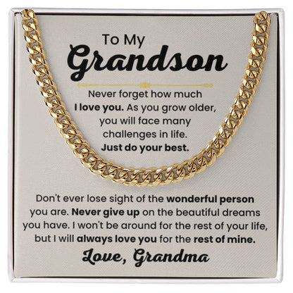 Grandson Necklace Gift from Grandmother, Birthday, Graduation & Christmas Jewelry - Cuban Link Chain - Personalize Memories