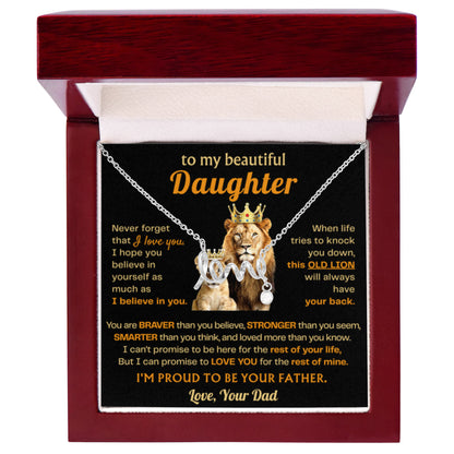 To My Beautiful Daughter Necklace - Old Lion - Present for Daughter from Dad - Scripted Love Necklace - Personalize Memories