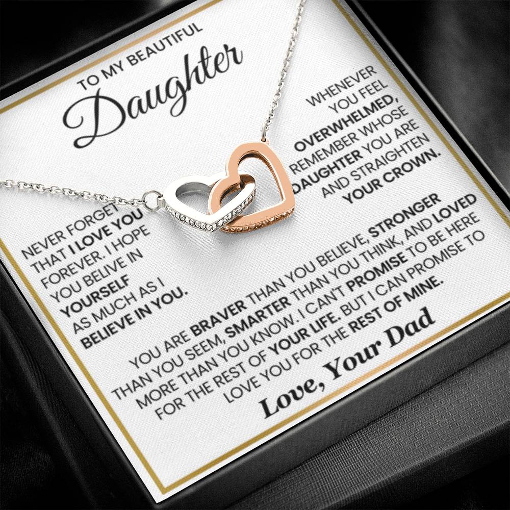 To My Daughter Necklace - Beautiful Daughter Jewelry for Birthday & Proud Dad Moments - Interlocking Hearts Necklace - Personalize Memories