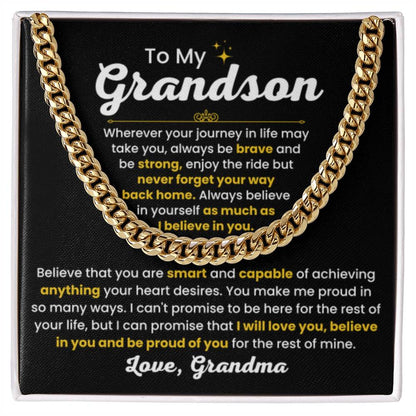 Cuban Link Chain Necklace, Gift for Grandson from Grandma, Stylish Jewelry for Birthday, Graduation & Special Occasions - Personalize Memories