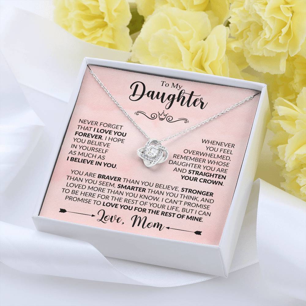 To My Daughter - Never Forget That I Love You - Love Knot Necklace Gift from Mom - Personalize Memories